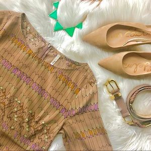 TRINITY Geometric Brown Taupe Shift Mini Dress size XS